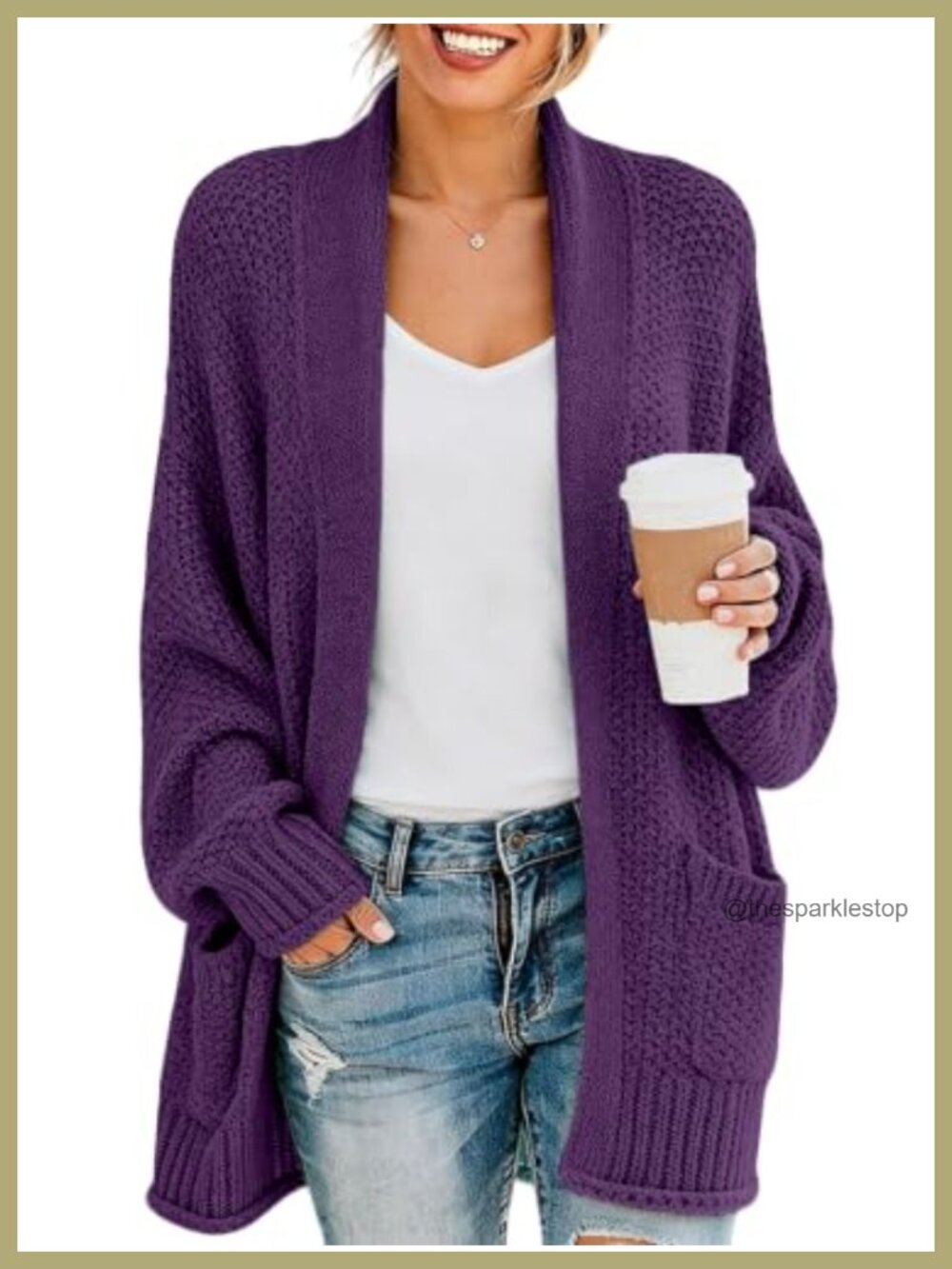 Womens Open Front Cardigan Chunky Long Sleeve 100% Acrylic Sweater Coat